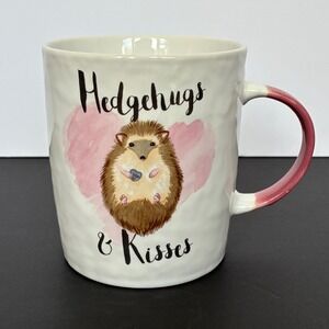 Hedgehugs & Kisses Mug Pink Heart Ceramic Hedgehog Cottage Whimsical Valentine's